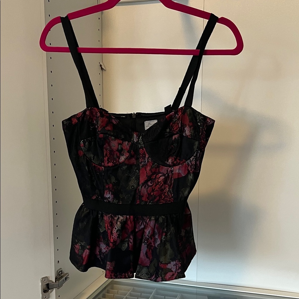 Pearl by Georgina Chapman Black and Red Lace Blouse